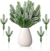 Hotop 300 Pcs Christmas Artificial Pine Branches 10.2 Inch Snowy Green Plants Pine Needles Fake Pine Tree Picks for DIY Garland Wreath Christmas Embellishing and Home Garden Decoration
