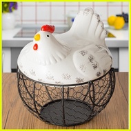 ♞,♘【Stock】Large Stainless Steel Mesh Wire Egg Storage Basket with Ceramic Farm Chicken Top and Hand