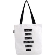 白色棉布素雅字母單肩手提購物袋棉麻布簡約便攜環保帆布袋