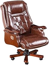 WSJTT Executive Chairr, Boss Office Products Guest Chair with Casters, Reclining Solid Wood Leather, Liftable and Rotatable, Ergonomic Design (Color : Brown)