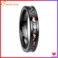 BONLAVIE 4mm Colorful Opal Inlay 100% Real Tungsten Ring Black Wedding Band Engagement Ring for Men Women Comfort Fit Size 5-12