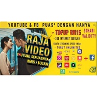 💥EXTRA 30.5GB💥 RAJA VIDEO RM15 UNLIMITED YOUTUBE FB + 2GB