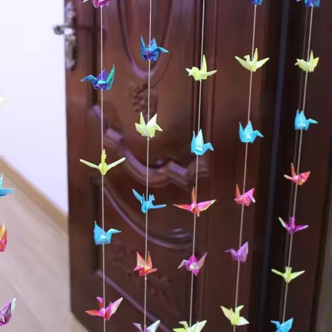 5 Strings/set 7Cm Pearl Light Origami Folding Paper Cranes Shop Display Hang Decoration Crafts