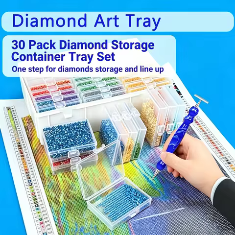 Diamond Painting 30 Grids Lockable Storage Tray Box, 5D DIY Diamond Art Tools Organizer Kit, Diamond
