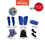 6-in-1 Sports Set: Grip Socks + Calf Sleeves + Headband + Shin Guards + Bandage + Drawstring Bag | B