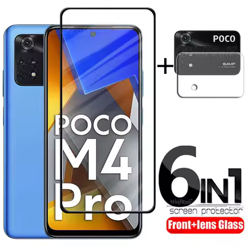 6-in-1 For Poco M4 Pro 4G Glass For Xiaomi Poco M4 Pro Tempered Glass Full Glue Screen Protector For