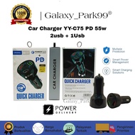 Car Charger YY-C75 PD 55w 2usb + 1Usb Type C Plug | 55w Car Charger | 55w 3Port Car Charger Head [GL