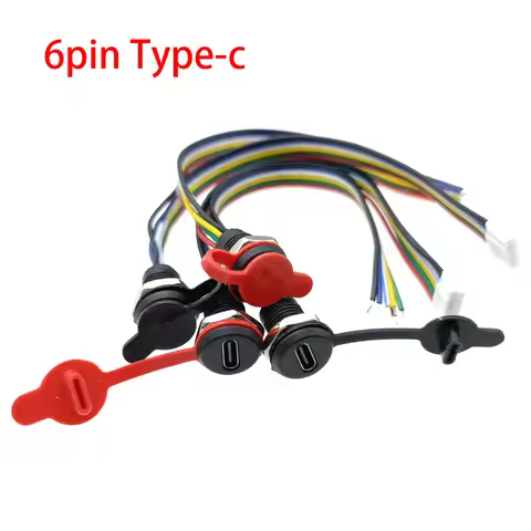 20PCS 6Pin USB-C Connector Type-C Waterproof jack with CC1/CC2 cable PH 2.0 nut locking Panel mounti