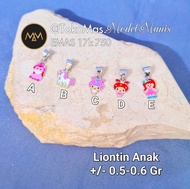 Liontin Anak Karakter Emas Putih 750, Tingkat 17K