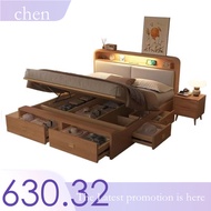 Wood Solid Bed Thickened Sturdy Modern 1.335M Drawer High Box 1.8M Double Nordic Style Master Bedroo