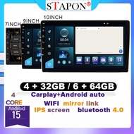 STAPON 7/9/10inch 6+64G 4+32G android15 carplay android auto voice command 1din 2din car android hea