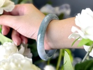 嵐煙 | 細糯起膠灰藍綠圓骨鐲 / 手圍18-18.5 | 天然A貨翡翠手鐲