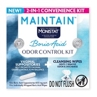 Monistat Maintain Boric Acid for Vaginal Odor Convenient 2-in-1 Kit, 10 Feminine Wipes and 10 Boric 