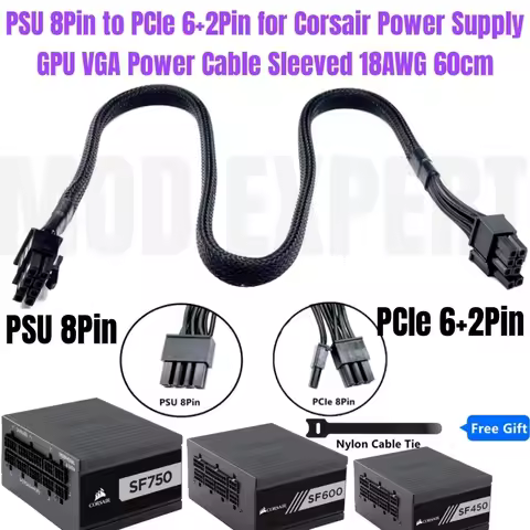 Original New CORSAIR SF450 SF600 SF750 Type 4 Platinum PCIe 8Pin 6+2Pin Sleeved Net 18AWG 60CM VGA G