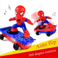 Spider-man Electric Music Toy Stunt Scooters Automatic Flip Rotation Skateboard Acousto-optic Car Toy Gift For Kids Boys