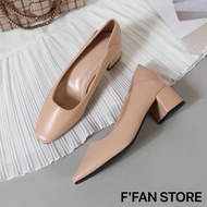 Giày cao gót nữ mũi vuông đế vuông [DA THẬT] bít mũi 5 phân da mềm mại big size màu đen be hồng trắn