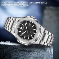 Original NSTART Automatic Mechanical Watches Men's Grant Black Dial Chronograph Stainless Steel Watc