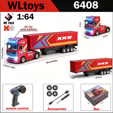 New Wltoys 6408 1:64 RC Car 4WD Mini Alloy Container Truck Drift Racing 2.4G Remote Control Tractor