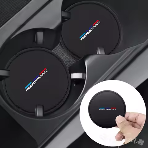 2Pcs Car LOGO Anti-Slip Pad Leather Water Cup Mat Drink Coaster For BMW M Emblem E46 E36 E34 F10 E90