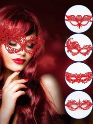 4入組成人彩色化妝舞會面具，情侶紅色神秘有趣蕾絲面具，適用於酒吧表演服裝配飾，婚禮皮面具配件，女性和男性的狂歡節面具配件