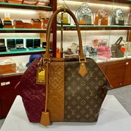 限量版!!! 收藏款!!! 98%NEW二手LV單肩包/托特包,M40503, MONOGRAM BLOCKS/金棕色/波爾多紅壓花牛皮,三拼色, #兩年免費保養 #香榭站正品