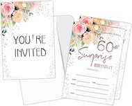 Zodvery Surprise 60th Birthday Party Invitations Cards - 60 Years old Rose Floral Pink Theme Party S