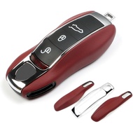 Red Key Fob Cover Leather Compatible with Porsche Key Shell Key Fob Shell Replacement Compatible wit