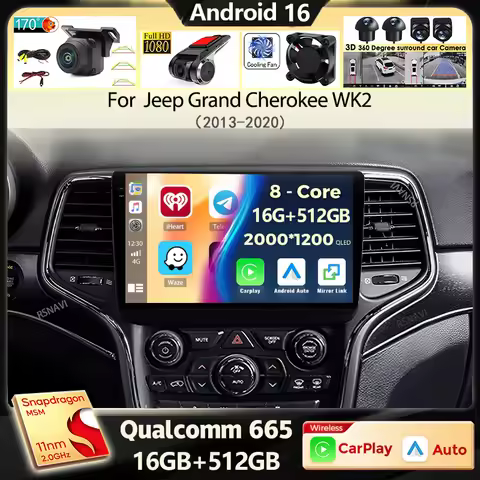Android 16 Carplay Auto Car Radio For Jeep Grand Cherokee WK2 2013-2020 Multimedia Video Player GPS 