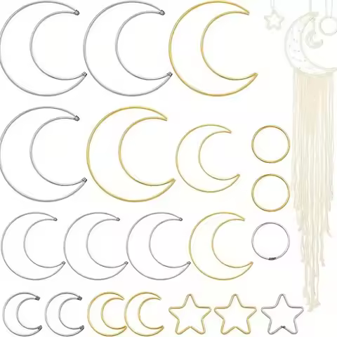 20 Pieces Moon Dream Catcher Rings Metal Dream Catcher Rings Hoops Moon Star Circle Macrame Rings fo