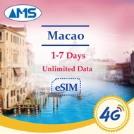 China Macau esim 1-7 Days Daily Unlimited Data China Macau Prepaid sim 4G LTE   travel High Speed Da