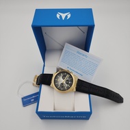 ♞,♘Technomarine820014MoonsunChronographBlackDialGoldBezelBlackLeatherStrap42mmMen'sWat