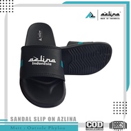 Az001 Men's Plain Slop Sandals | Slipper Slide Black Series | Premium Indonesian Logo
