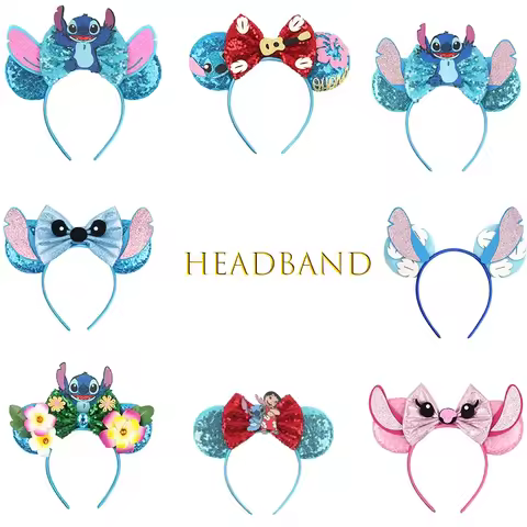 HEROCROSS Cute Stitch Headbands For Girls Sequins Bow Hairband Women Angel Headwear Kids Ears Hair A