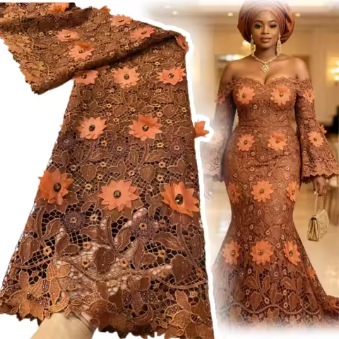 3D Embroidered Guipure Cupion Lace Skin Friendly Cord Fabric Middle East Wedding Formal Mermaid Lady