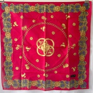 Celine scarf紅色凱旋門格仔鎖鏈綿質圍巾方巾絲巾 全新連貼紙