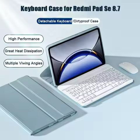For Redmi pad SE 8.7 inch Case with Bluetooth Keyboard,Detachable Wireless Keyboard+Tablet Cover Red