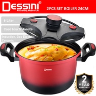 DESSINI ITALY 6L Non-stick Stainless Steel Induction Pressure Cooker Secure Lock Casserole Pot Bowl 