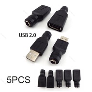 5pcs 5.5*2.1mm Female Plug Male Socket Adapter 5V USB 2.0 Type A to DC Power Jack Interface Conversi