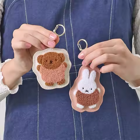 Miffy Kawaii Embroidered Leather Keychain Pendant Backpack Pendant Boris Gift Toys for Girl