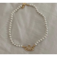 Y2K retro diamond saturn pearl diamond planet necklace