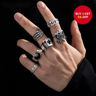 6PC Hip Hop Poker Rings Set - Gothic Skull Claw 8-Ball Statement Jewelry for Men and Women