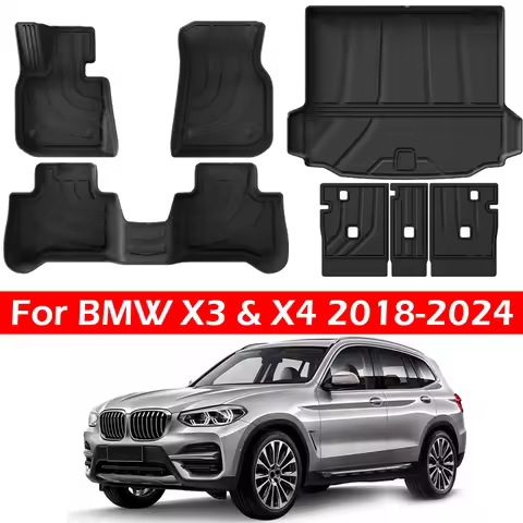For BMW X3 & X4 2018-2024 All Weather 3D TPE Floor Liner 2nd Row Seatback Trunk Cargo Liner Protecte