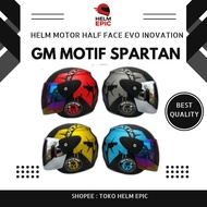 Evo Innovation SNI Half Face Motorcycle Helmet Like the original GM Helmet Spartan Motif Silver Glas