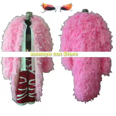 Donquixote Doflamingo Cosplay Costume Custom size Pink Feather Coat with Glasses