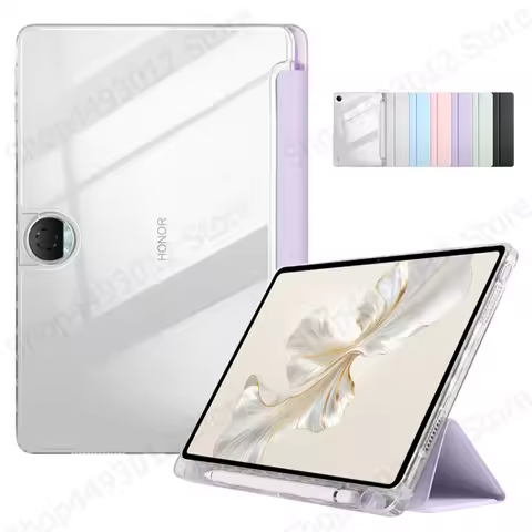 For Honor Pad 9 Case 12.1" Trifold Leather Acrylic Clear Hard Back Stand Tablet Coque For Honor Pad 