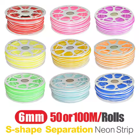 6mm Separate Silicone Neon Strip 50/100M Rolls 120Leds S-Bendable Newly Flexible Led Tape For LED DI