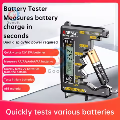 Digital Battery Tester BT173 No Power Required for C D AA AAA 9V 18650 21700 Lithium Battery Capacit