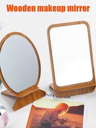 1入組家用旅館創意可摺疊便攜式木製化妝梳妝鏡，美容必備