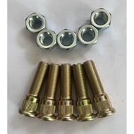 5pcs 1/2"-20 x 2 in. UHL Length 0.61 in. Knurl Press-in Wheel Studs with Lug Nuts Replacement for De