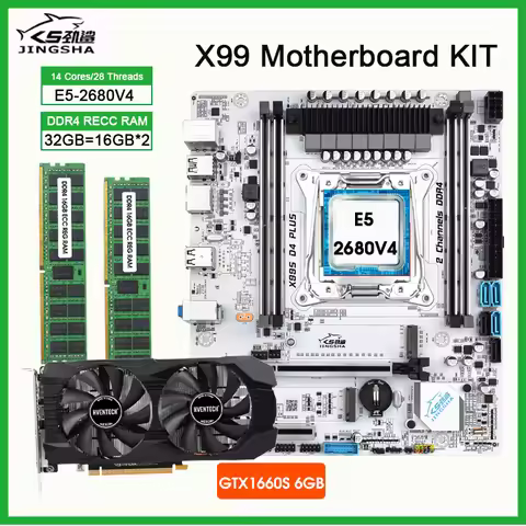 X99 motherboard combo LGA 2011-3 kit xeon E5 2680 V4 cpu 32GB(2*16G) 2133MHz ddr4 ram and GTX1660S 6